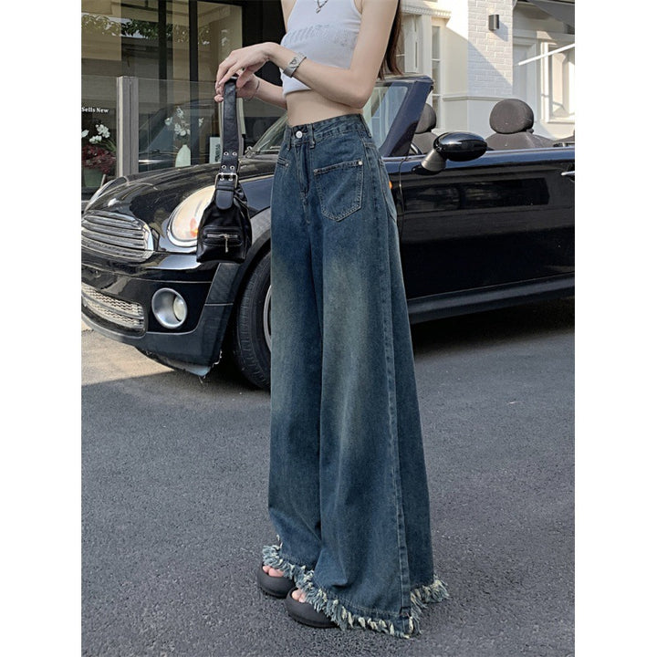 Damen Weite Jeanshose mit fransigem Saum Drune