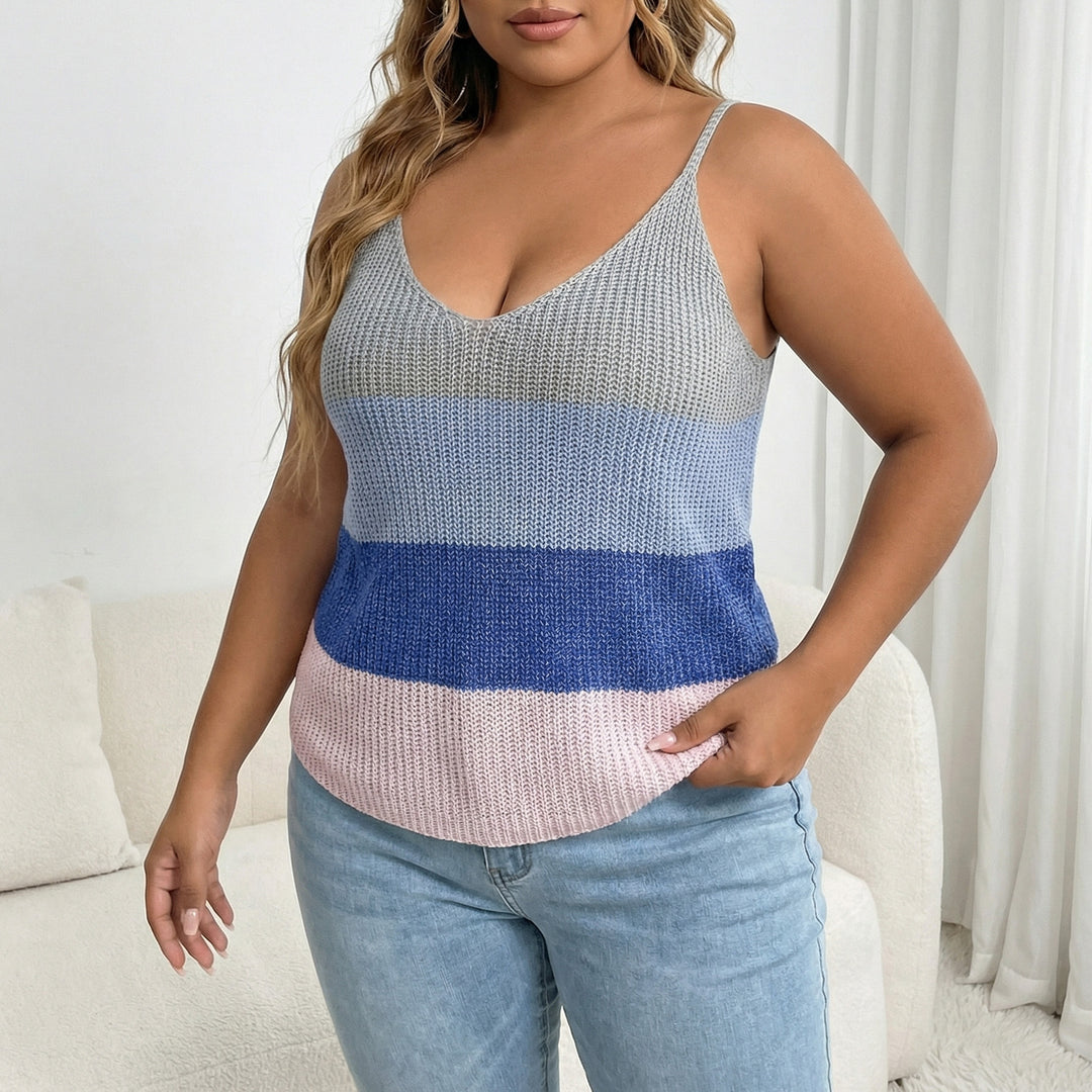 Damen luftiges Stricktop mit V-Ausschnitt und buntem Muster Drune