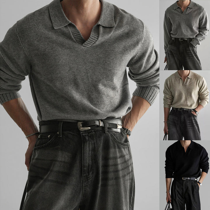 Herren Klassischer Grobstrickpullover mit Polokragen Drune