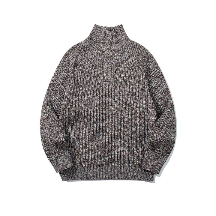 Unisex Grobgestrickter Rollkragenpullover mit halber Knopfleiste Drune