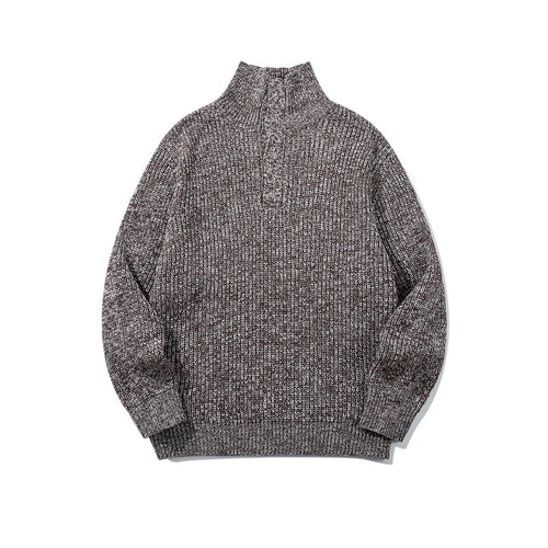 Unisex Grobgestrickter Rollkragenpullover mit halber Knopfleiste Drune