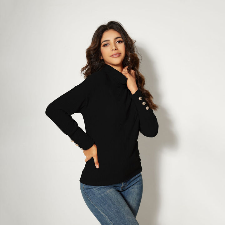 Damen Moderner Rollkragenpullover mit Knopfdetails Drune