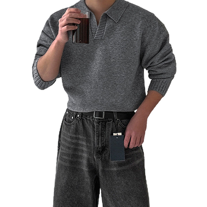Herren Modischer Grobstrickpullover mit Stehkragen Drune