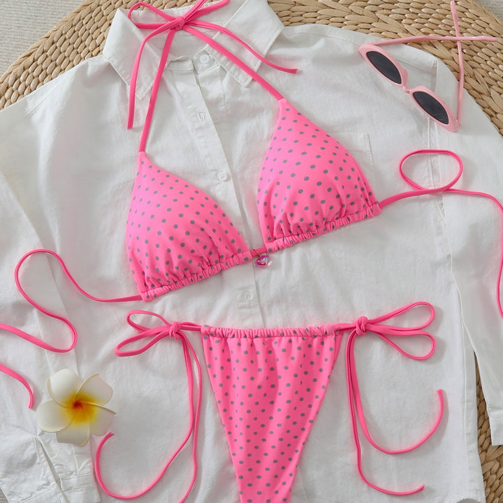 Damen Triangel-Bikini mit verspielten Punkten und verstellbaren Trägern Drune