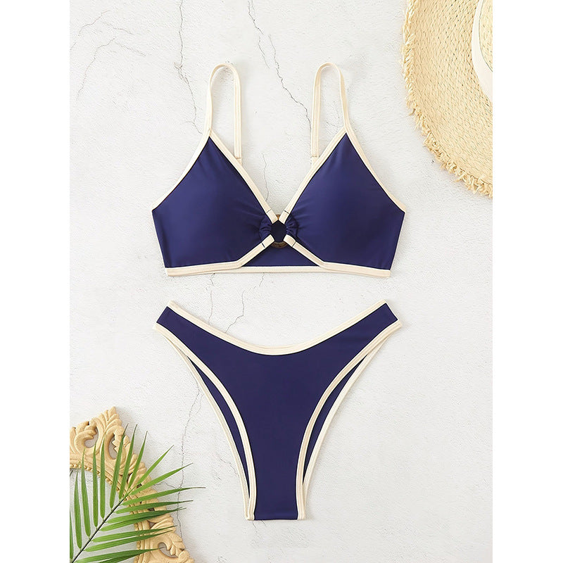 Damen Triangel-Bikini-Set mit elegantem Knoten und hohem Beinausschnitt Drune