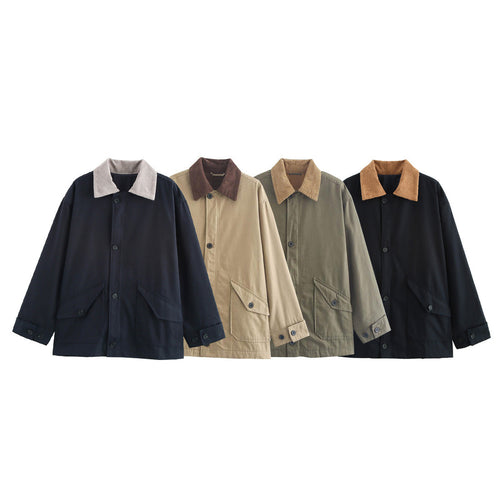 Damen nan kastige Utility-Overshirtjacke mit kontrast Cordkragen und aufgesetzten Pattentaschen Drune