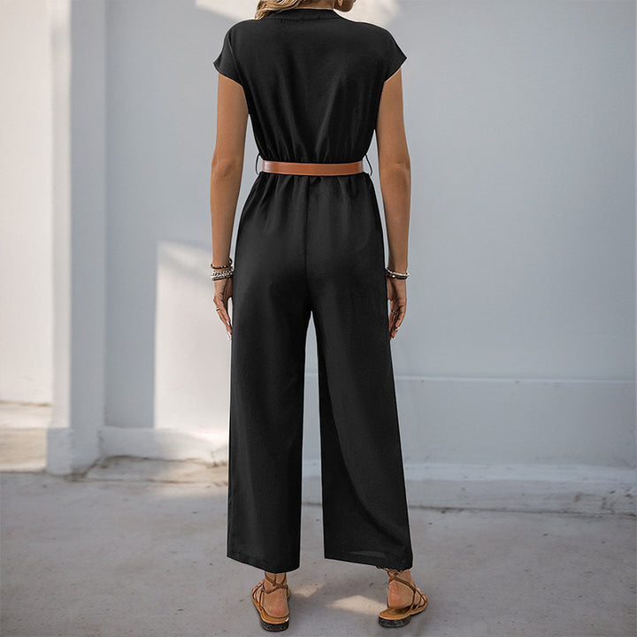 Damen Jumpsuit mit elegantem Taillengürtel und modernem V-Ausschnitt Drune