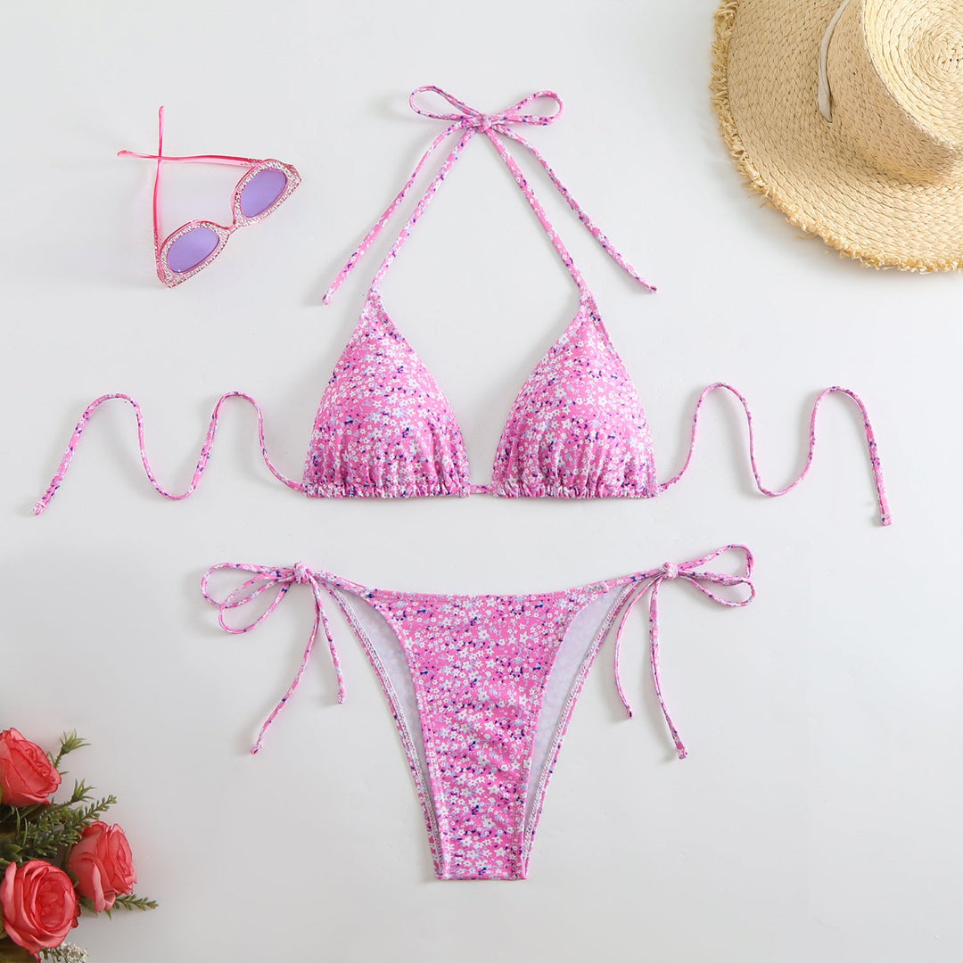 Damen Triangel-Bikini mit liebevollem Blumenmuster und verstellbaren Trägern Drune
