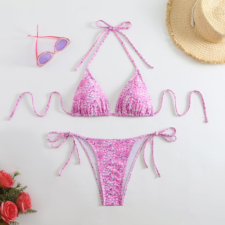 Damen Triangel-Bikini mit liebevollem Blumenmuster und verstellbaren Trägern Drune