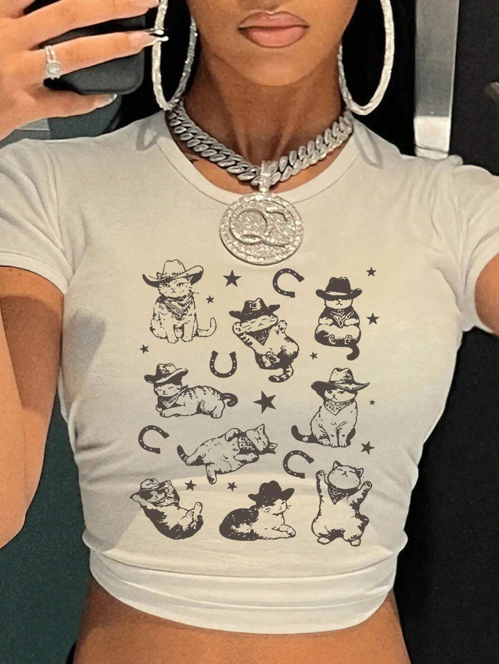 Damen T-Shirt mit verspieltem Katzenmotiv und zarten Flügeln Drune