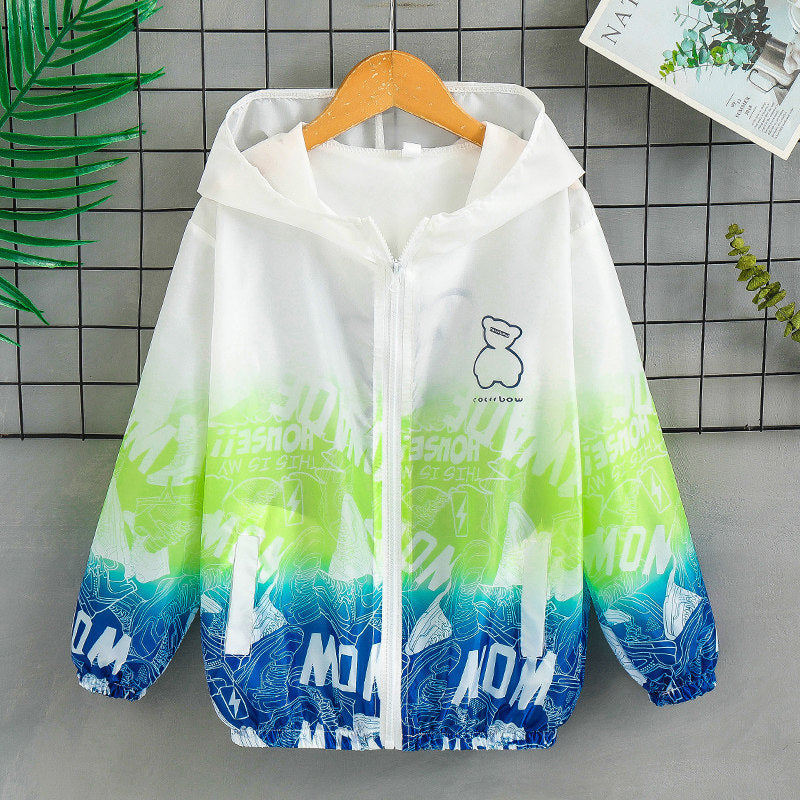 Unisex nan leichte Kapuzenjacke mit Comic-Bären-Print, Windbreaker-Stoff und elastischem Saum  Drune