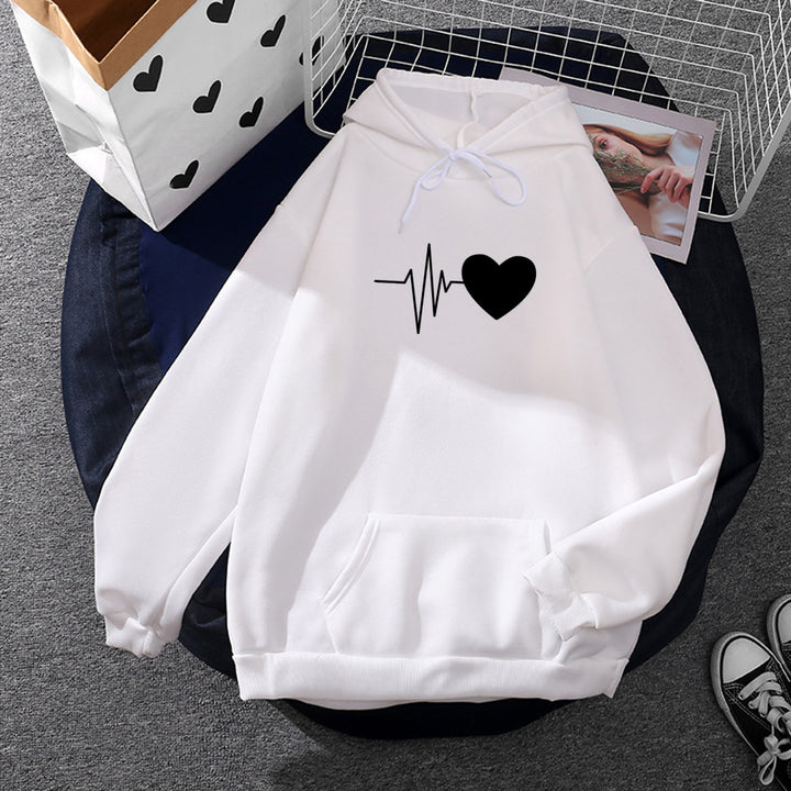 Damen nan Kapuzenpullover mit Fingerherz-Print, Oversize-Schnitt und Kängurutasche Drune