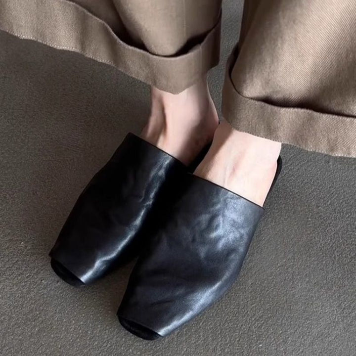 Damen Geschlossene Mule-Slipper aus softem Leder mit quadratischer Kappe Drune