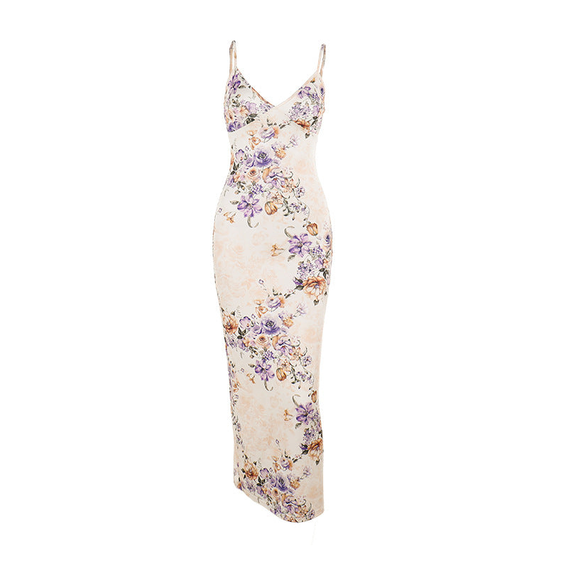 Damen Elegantes Maxikleid mit floralem Design und verführerischem V-Ausschnitt Drune
