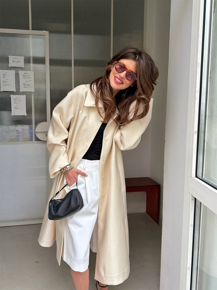 Damen Leichter Satin‑Optik Longcoat mit kastiger Oversize‑Silhouette Drune