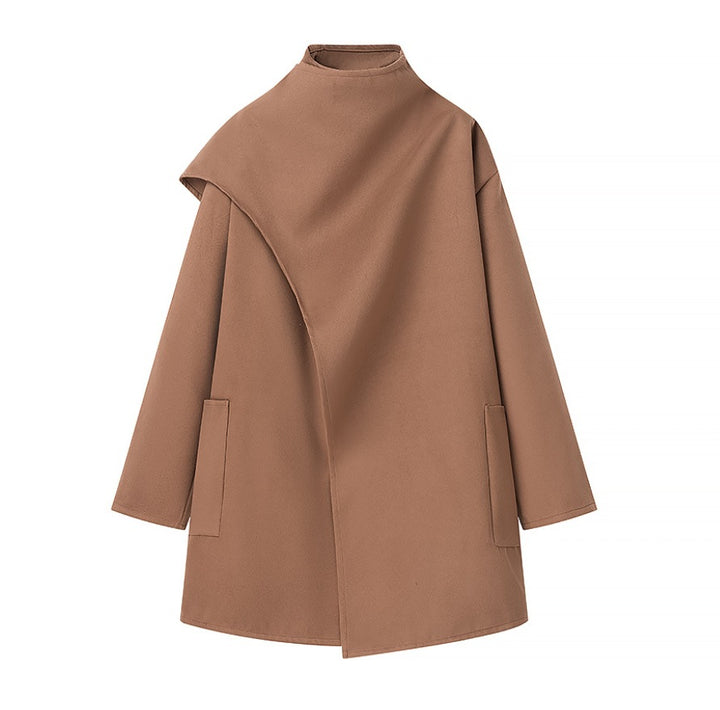 Damen 40+ asymmetrischer Wollmix Cape‑Mantel mit Stehkragen Drune