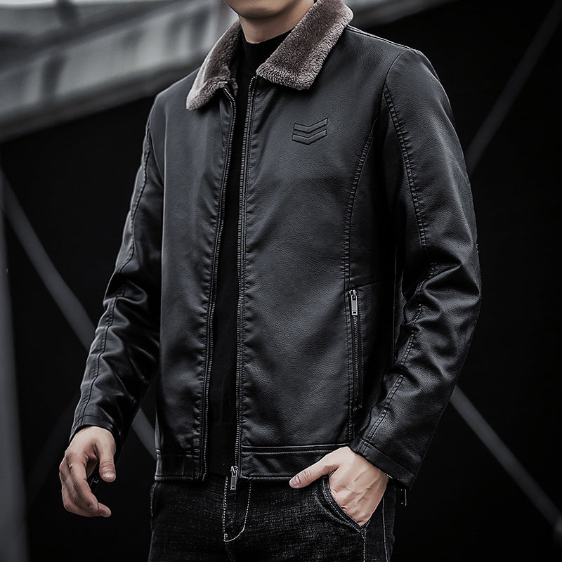 Herren Kunstlederjacke mit weichem Kragen Drune