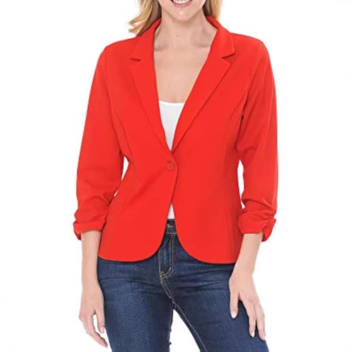 Damen taillierter Jersey-Blazer mit Ein-Knopf-Verschluss und dreiviertelärmeln Drune