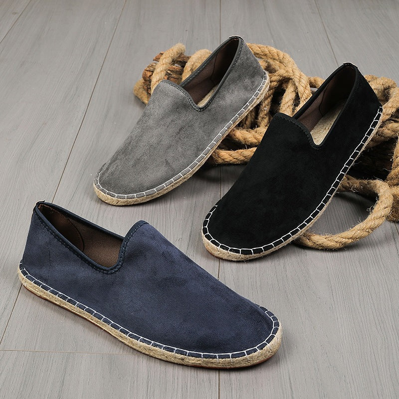 Herren Espadrilles aus Veloursleder mit geflochtener Juteborte und rutschfester Gummilaufsohle Drune