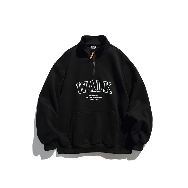 Unisex Oversize-Fleece-Halbzip-Sweatshirt mit Stehkragen und Kängurutasche Drune