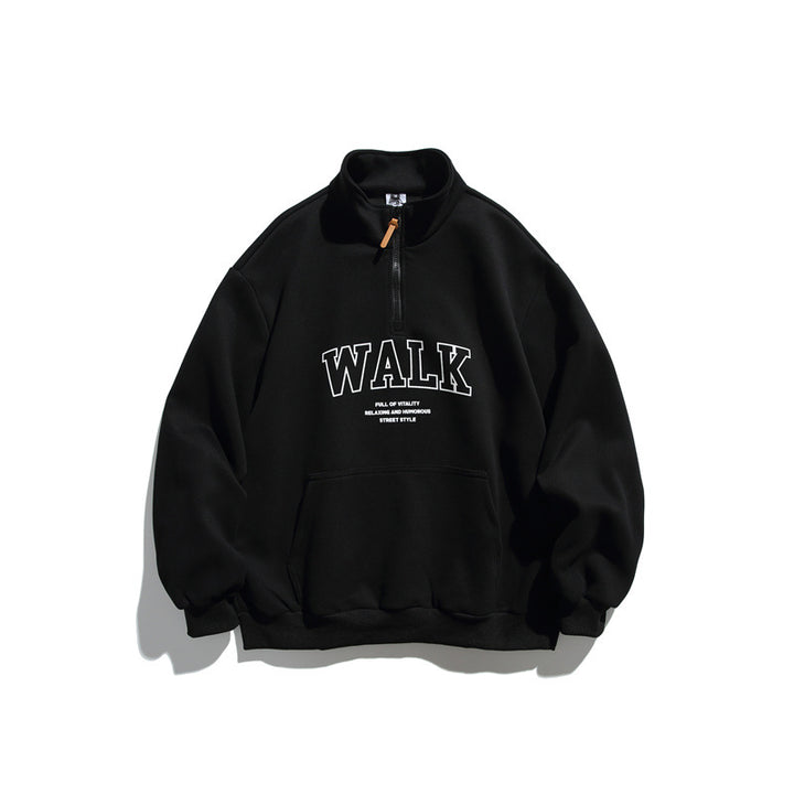 Unisex Oversize-Fleece-Halbzip-Sweatshirt mit Stehkragen und Kängurutasche Drune