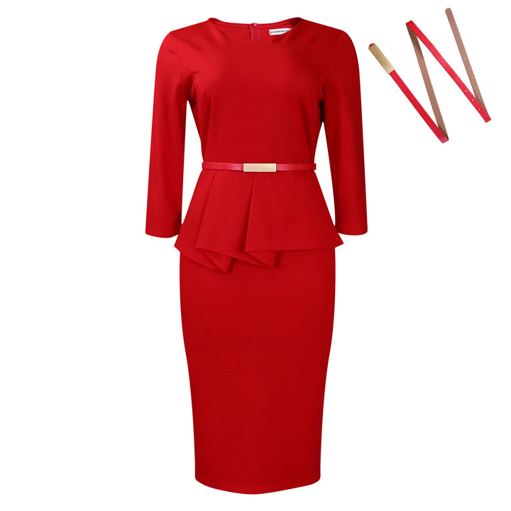 Damen Midi-Kleid mit elegantem Peplum-Schnitt und schmaler Silhouette Drune