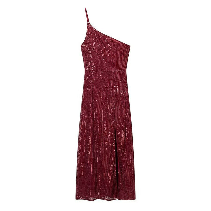 Damen glamouröses Abendkleid mit asymmetrischem Schnitt und schimmernden Pailletten Drune