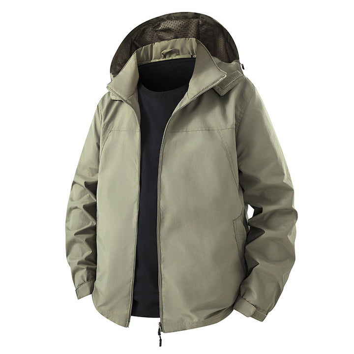 Herren Leichte wasserabweisende Kapuzen‑Shelljacke mit atmungsaktivem Meshfutter und verstellbarem Saum Drune