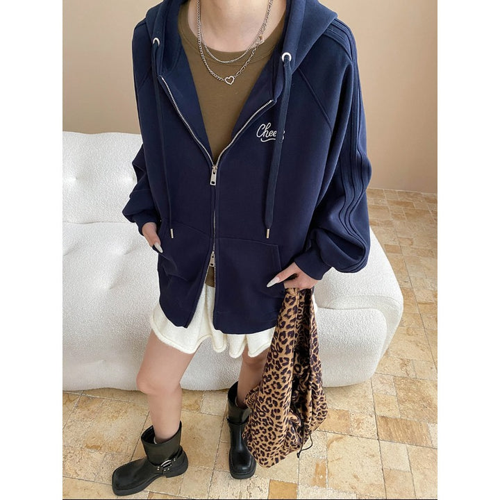 Damen lässige Kapuzenjacke mit Zip und Oversize Schnitt Drune