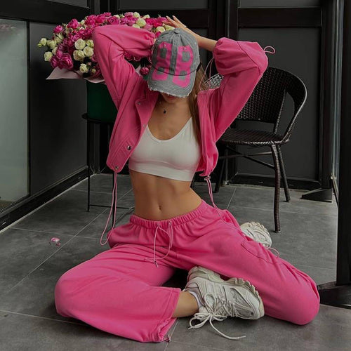 Damen Loungewear-Set mit Oversize-Kapuzenjacke und taillenhohen Sweatpants Drune
