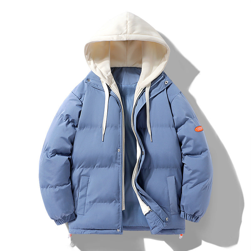 Herren Wattierte Pufferjacke mit kontrastfarbener Kapuze, winddichter Außenhülle und Kordelzug Drune