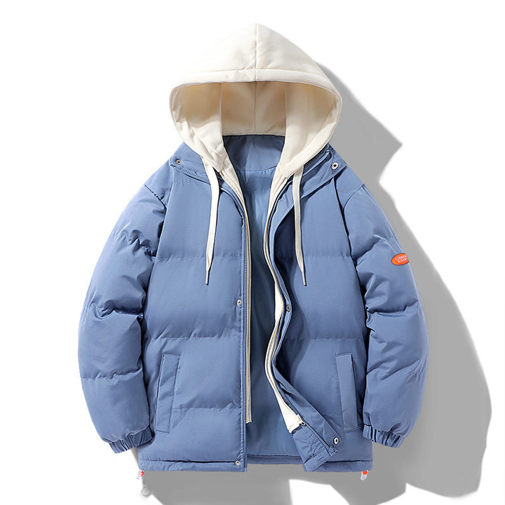 Herren Wattierte Pufferjacke mit kontrastfarbener Kapuze, winddichter Außenhülle und Kordelzug Drune