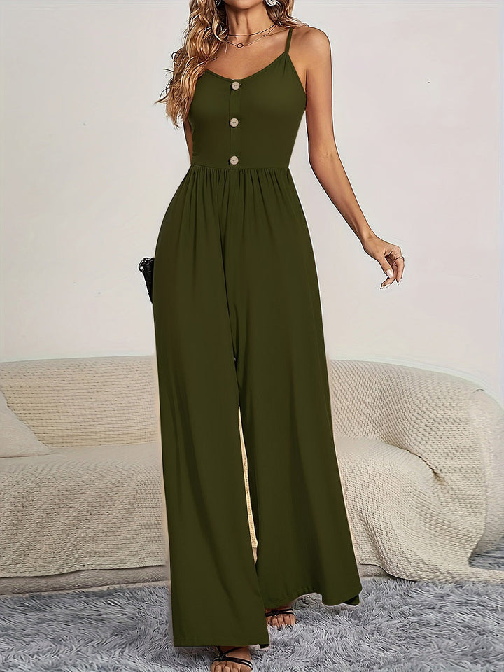Damen Jumpsuit mit knöpfbarem Oberteil und weitem Bein Drune