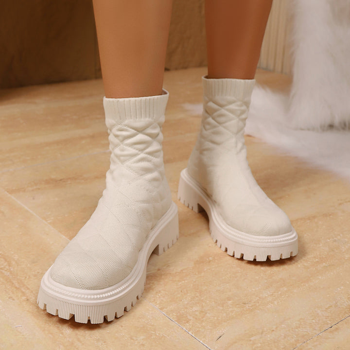 Damen Modische und bequeme gestrickte Stiefel Drune