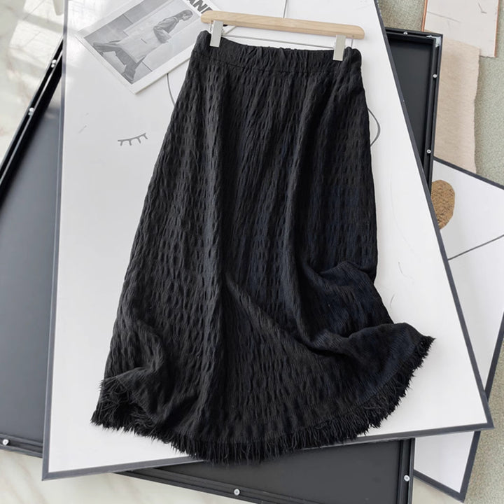 Damen Langer Strickrock mit fransigem Saum und strukturiertem Design Drune