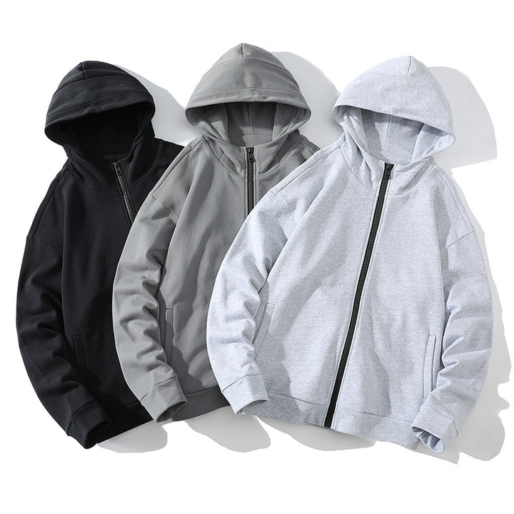 Unisex Oversize Kapuzen-Zipjacke aus weichem Fleece mit durchgehendem Reißverschluss und Eingrifftaschen Drune