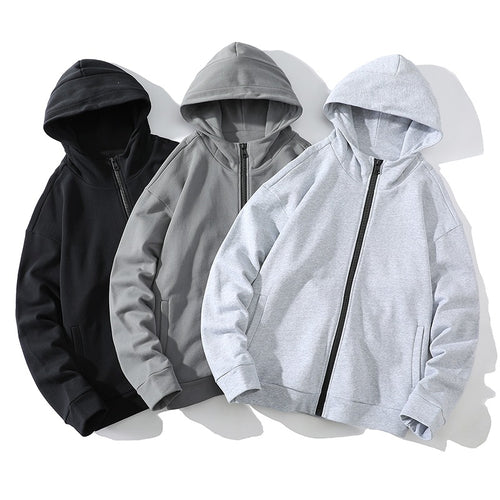 Unisex Oversize Kapuzen-Zipjacke aus weichem Fleece mit durchgehendem Reißverschluss und Eingrifftaschen Drune