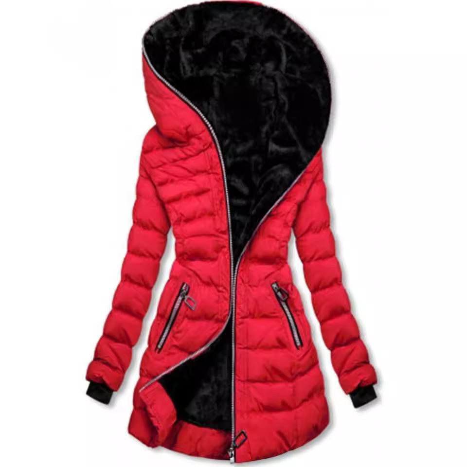 Damen gesteppte Winterjacke mit luxuriösem Futter und modischem hohem Kragen Drune