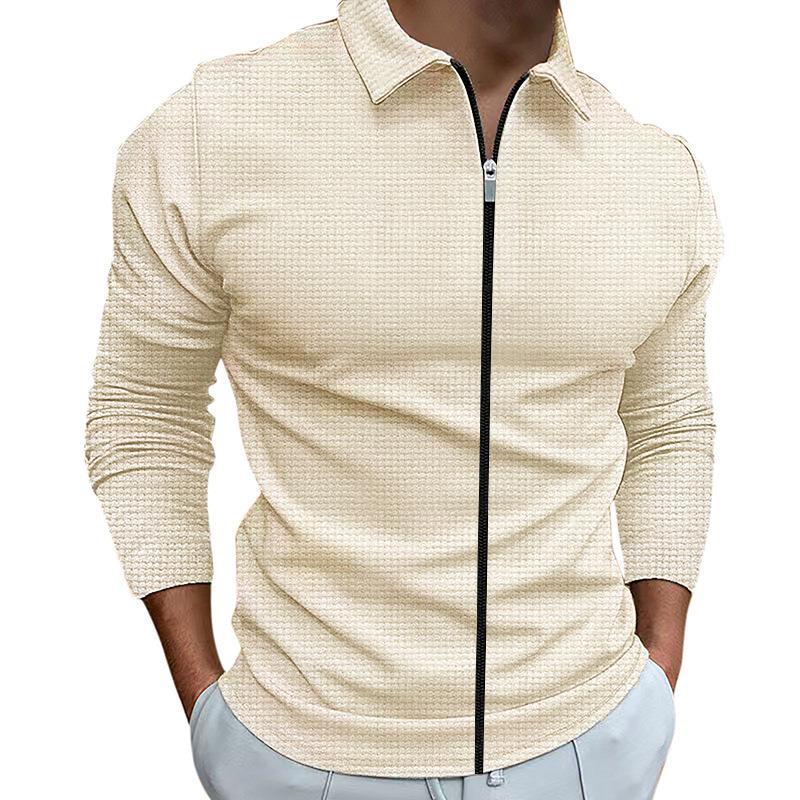 Herren nan taillierte Struktur-Hemdjacke mit Umlegekragen und kontrastierendem Mittelreißverschluss Drune