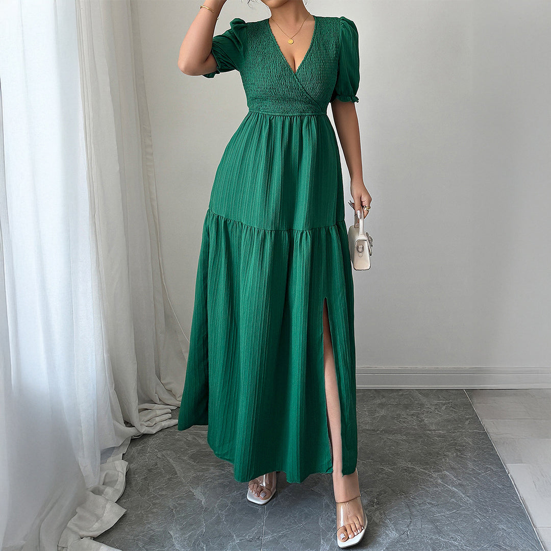 Damen Maxi-Jumpsuit mit gerafften Ärmeln und schwingendem Rock Drune
