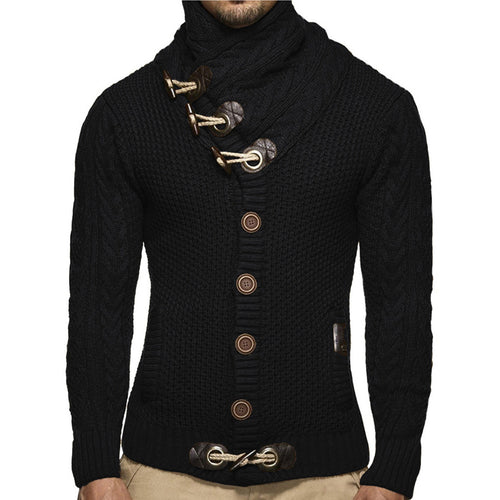 Herren nan grobgestrickter Cardigan mit Schalkragen, Knebelverschlüssen und Zopfmusterärmeln Drune