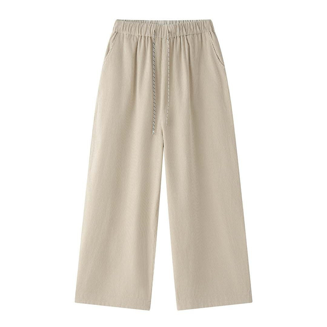 Damen Weite Cordhose mit elastischem Tunnelzugbund und umgeschlagenem Kontrastumschlag Drune