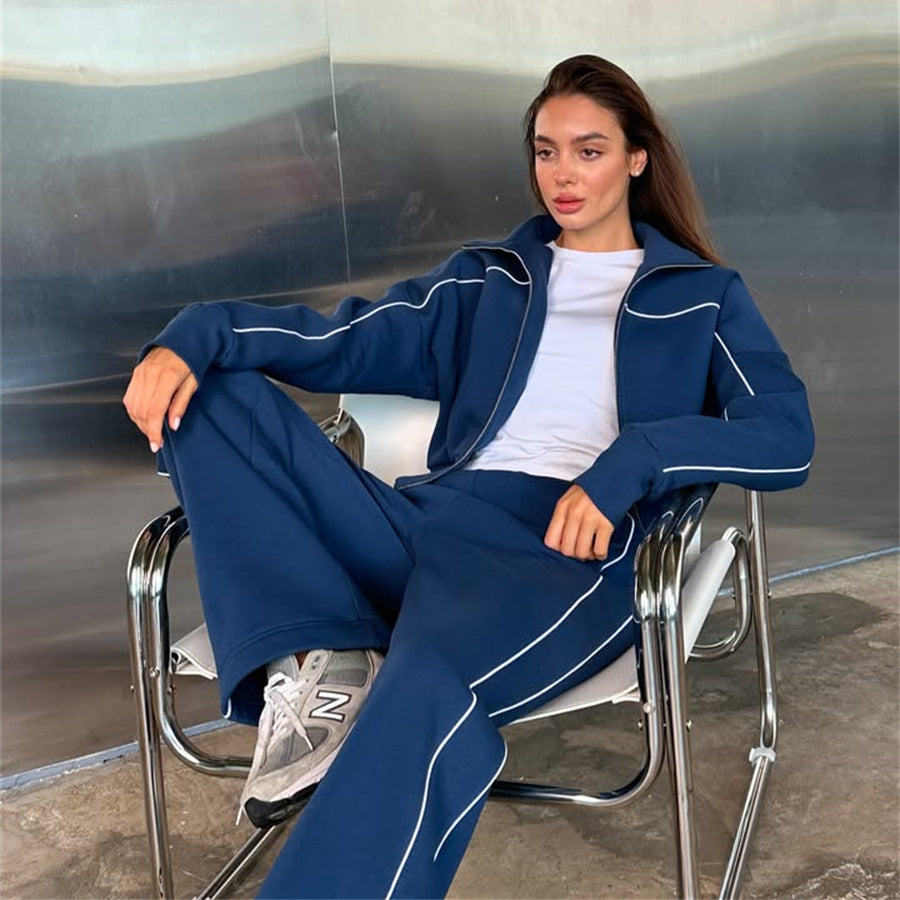 Damen sportliches Freizeitanzug-Set mit stylischem Schnitt und Kontrastnähten Drune