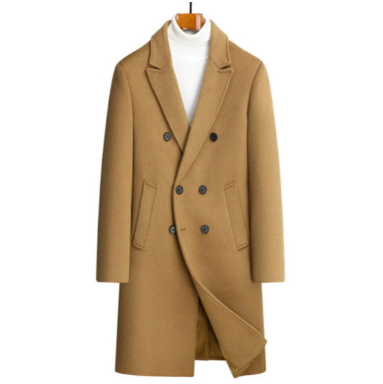Herren nan eleganter Doppelreihiger Wollmantel mit fallendem Revers, verdeckter Innentasche und schmaler Silhouette Drune