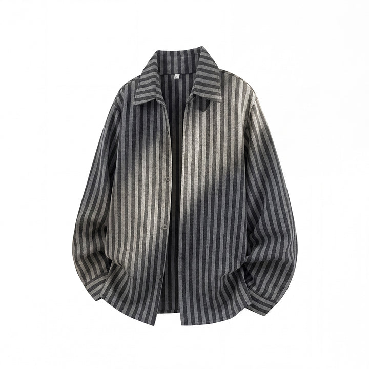 Unisex Locker geschnittene Hemdjacke im Overshirt‑Stil mit vertikalem Streifenmuster Drune