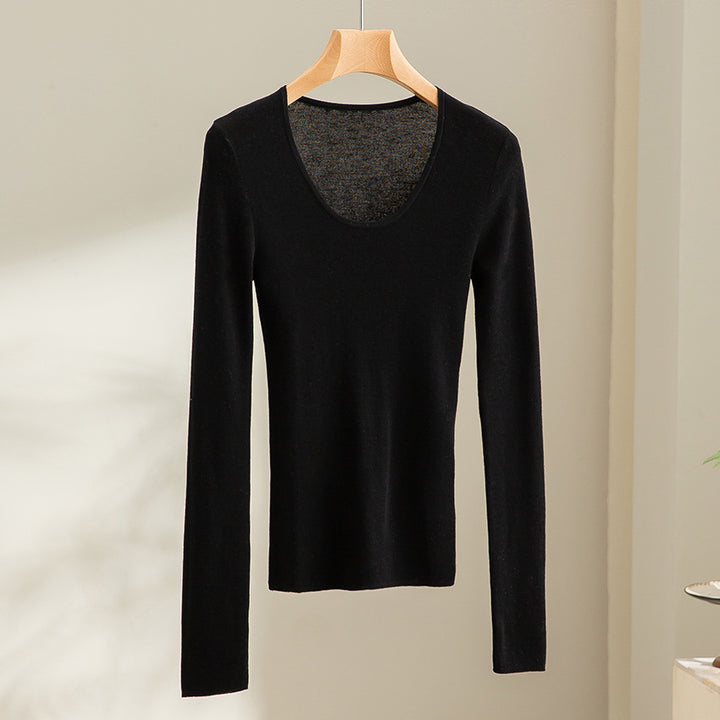 Damen Feinstrick-Langarmshirt mit tiefem U-Boot-Ausschnitt und feiner Rippstruktur Drune