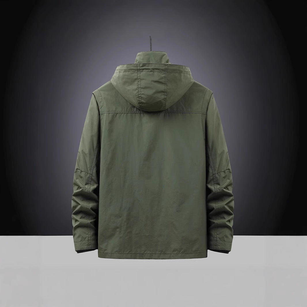 Herren Multifunktions-Fieldjacke mit Kapuzenkragen, Cargo-Taschen und D-Ring Drune