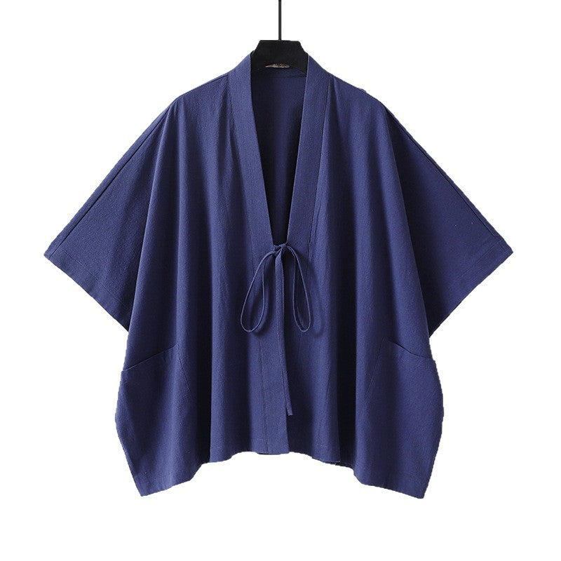 Damen Oversize Kimono-Cardigan mit Bindeband und aufgesetzten Taschen Drune