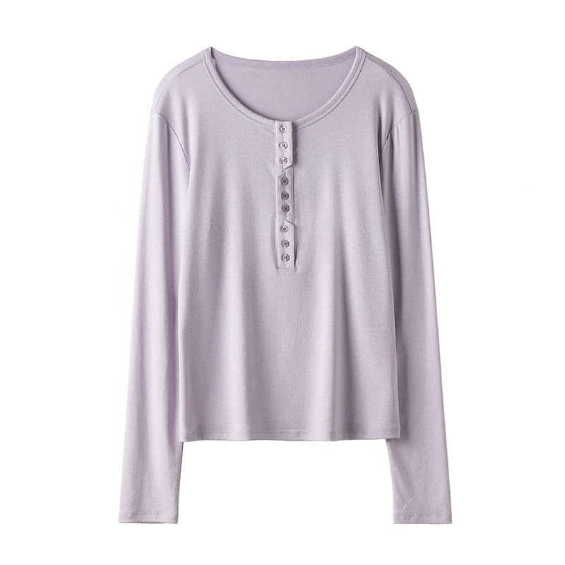 Damen Langärmeliges Henley-Shirt aus feinem Jersey mit dekorativer Knopfleiste Drune
