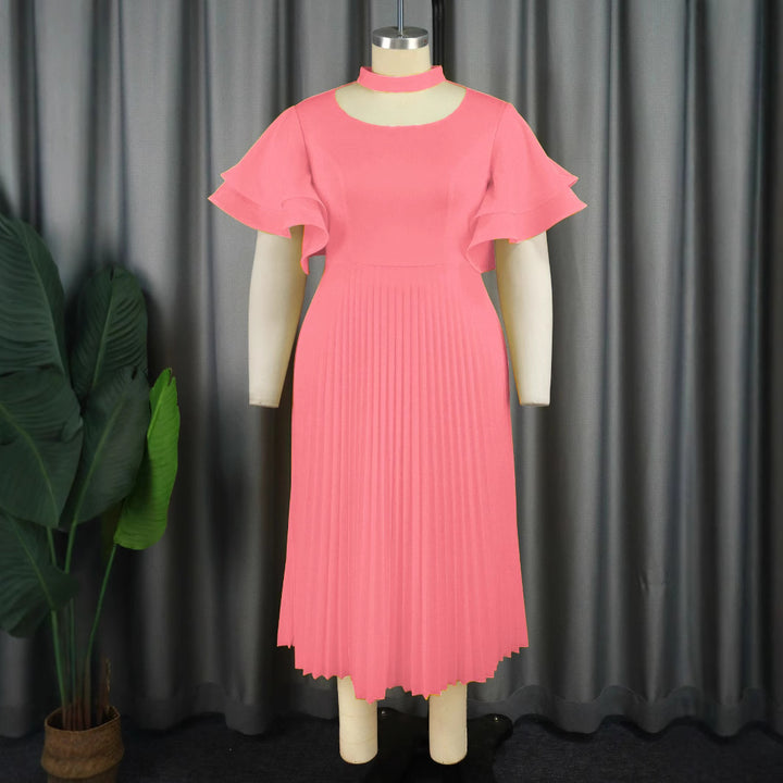 Damen Plissee Maxikleid mit Choker und voluminösen Ärmeln Drune